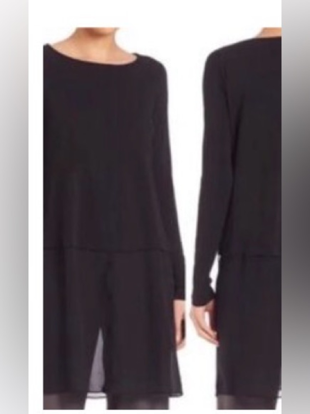 EILEEN FISHER Black Long Sleeve 100% Silk Layered Tunic Top